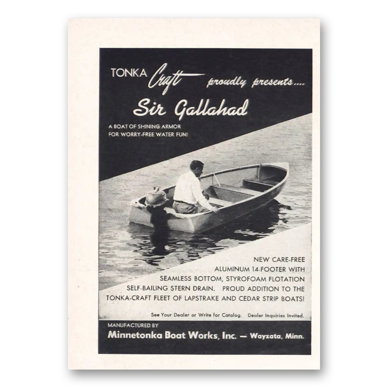 1955 Minnetonka Boat Works Sir Gallahad Vintage Magazine Print Ad