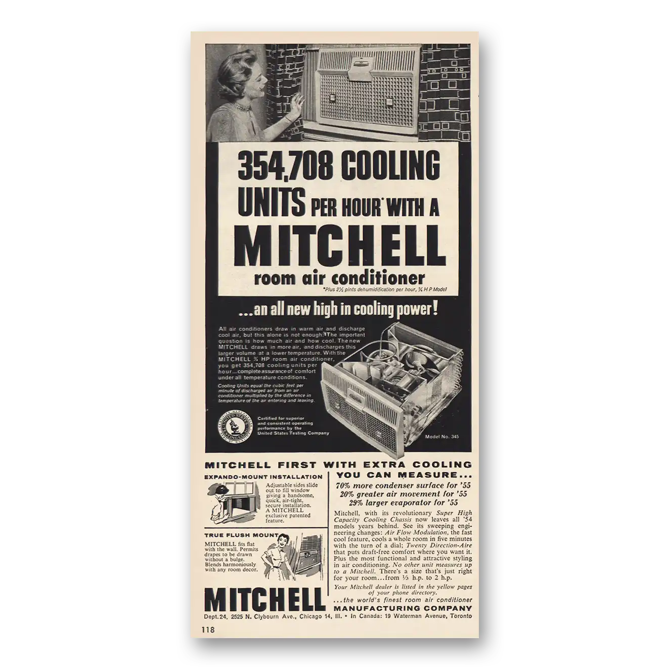 1955 Mitchell Room Air Conditioner Cooling Units Vintage Magazine Print Ad