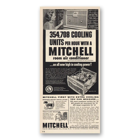 1955 Mitchell Room Air Conditioner Cooling Units Vintage Magazine Print Ad