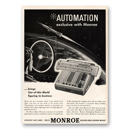 1955 Monroe Calculating Machines Adding Machine Automation Vintage Magazine Print Ad