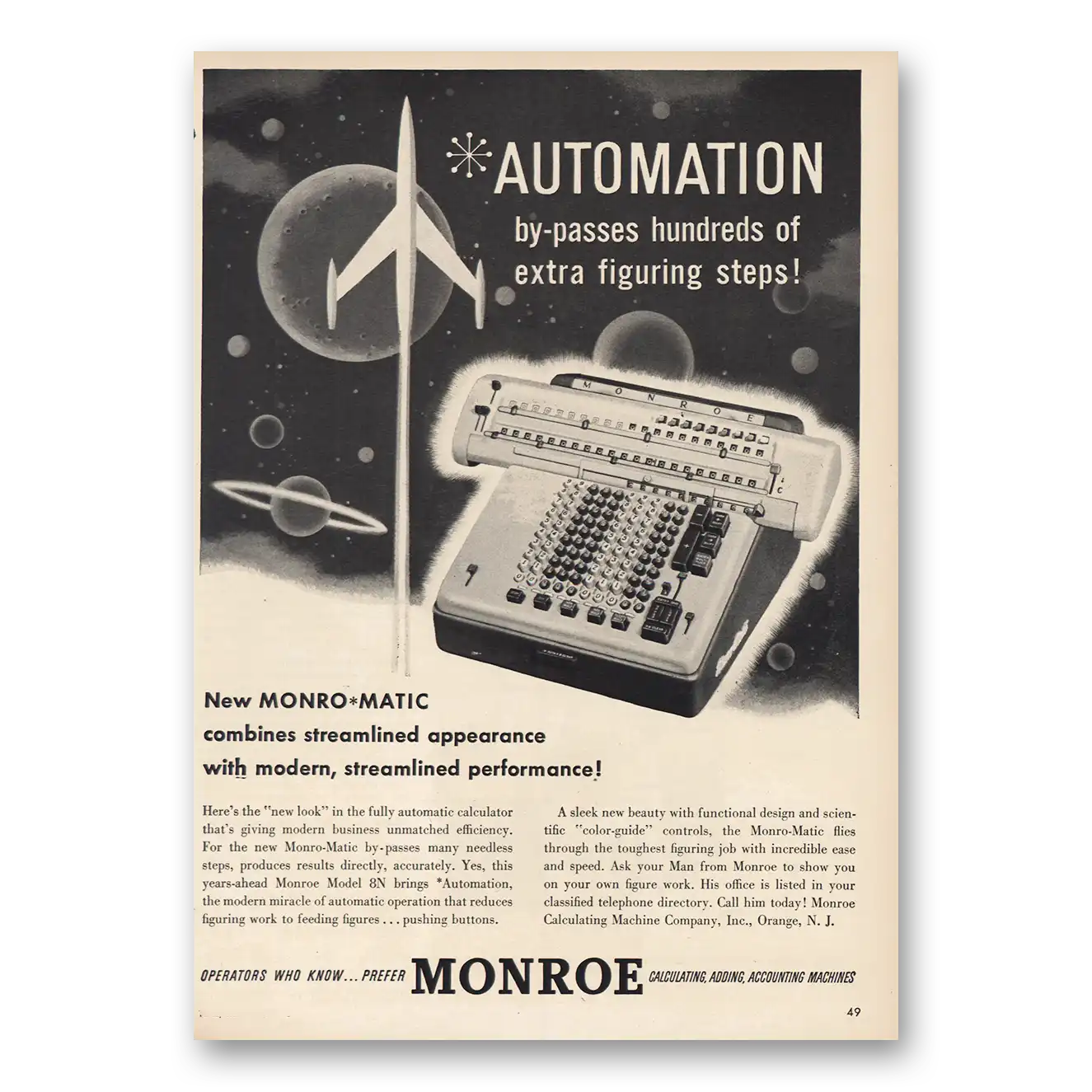 1955 Monroe Calculating Machines Monro Matic Vintage Magazine Print Ad