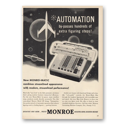 1955 Monroe Calculating Machines Monro Matic Vintage Magazine Print Ad