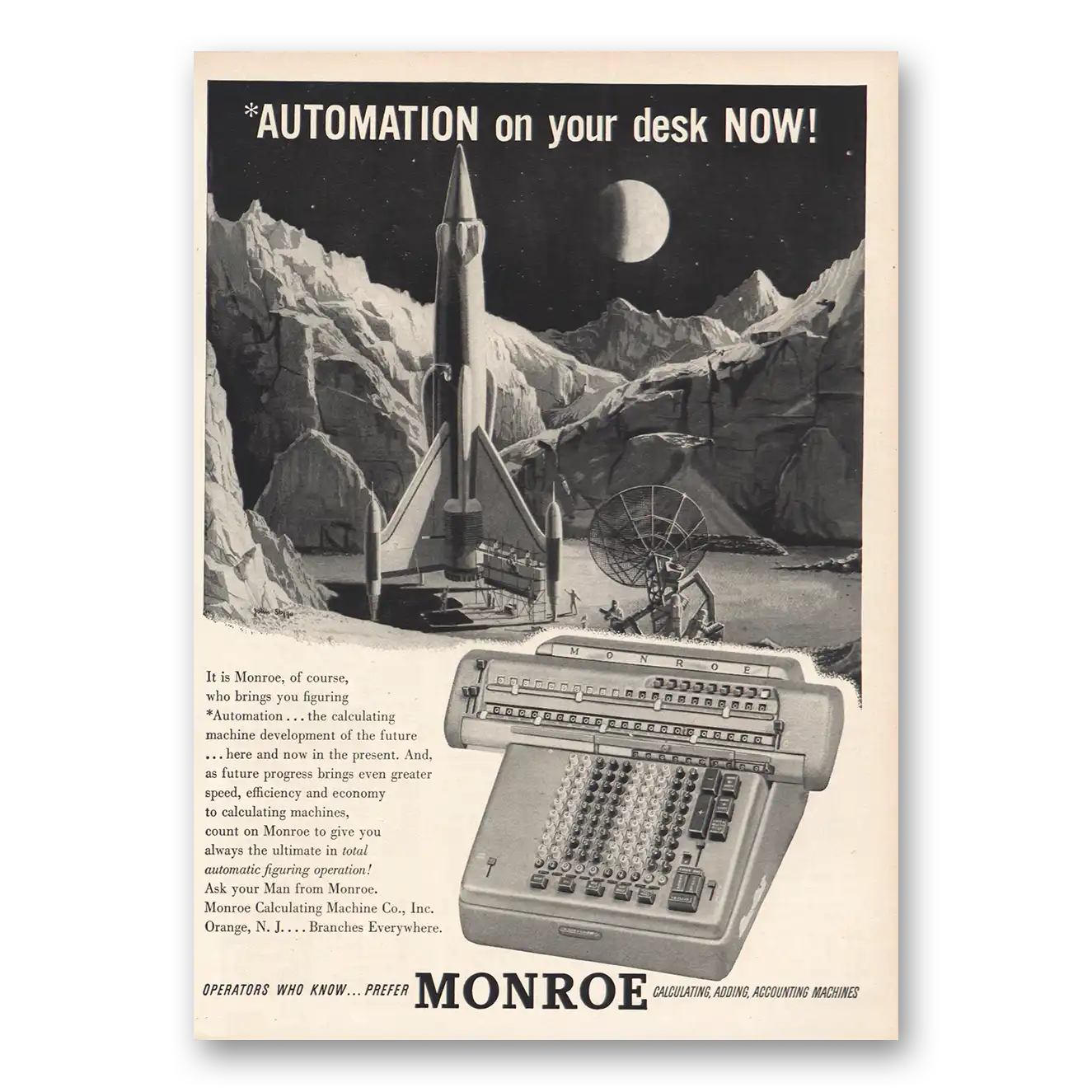 1955 Monroe Calculating Machines Automation On Desk Vintage Magazine Print Ad