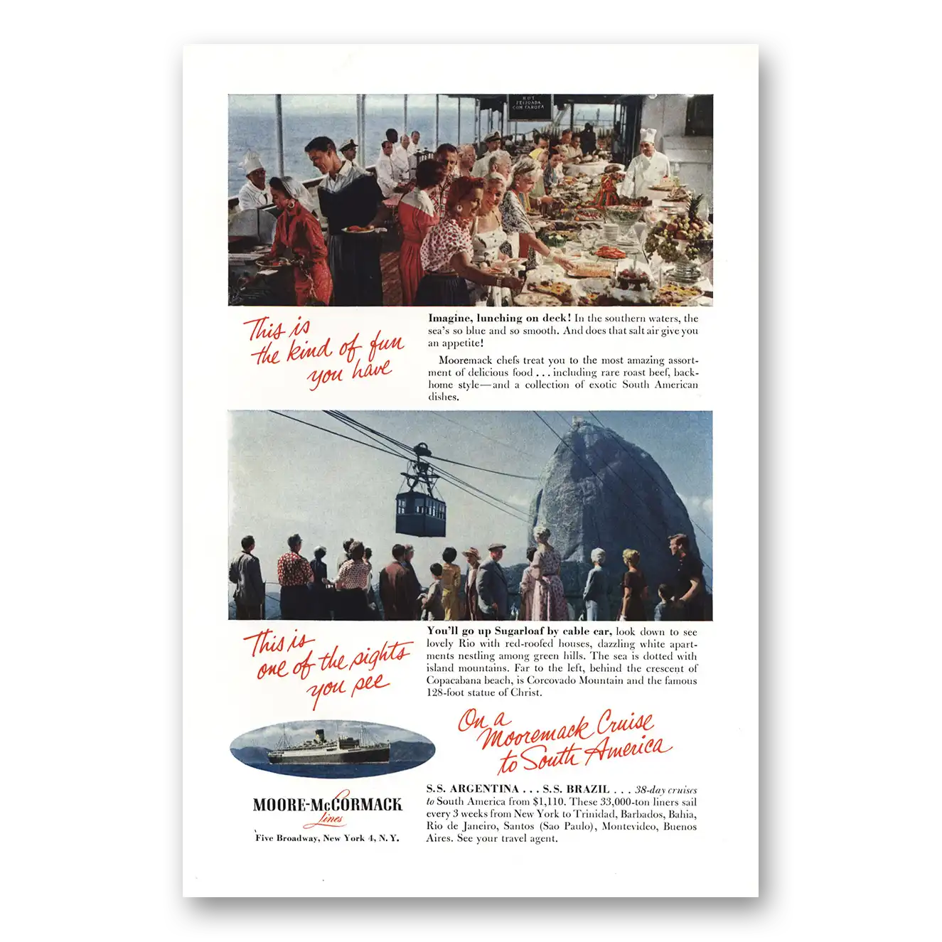 1955 Moore McCormack Lines Lunching On Deck Vintage Magazine Print Ad