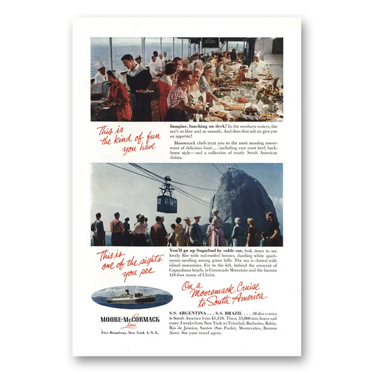 1955 Moore McCormack Lines Lunching On Deck Vintage Magazine Print Ad