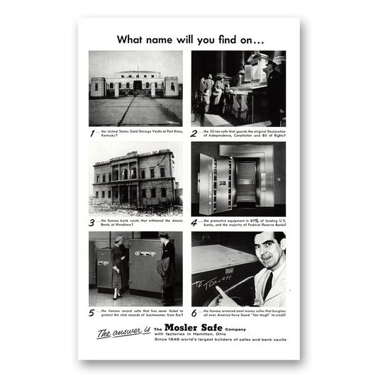 1955 Mosler Safe What Name Will You Find Vintage Magazine Print Ad