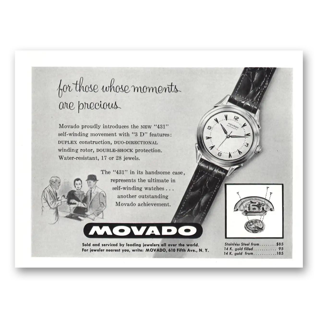 1955 Movado Watch Self Winding Watch Vintage Magazine Print Ad