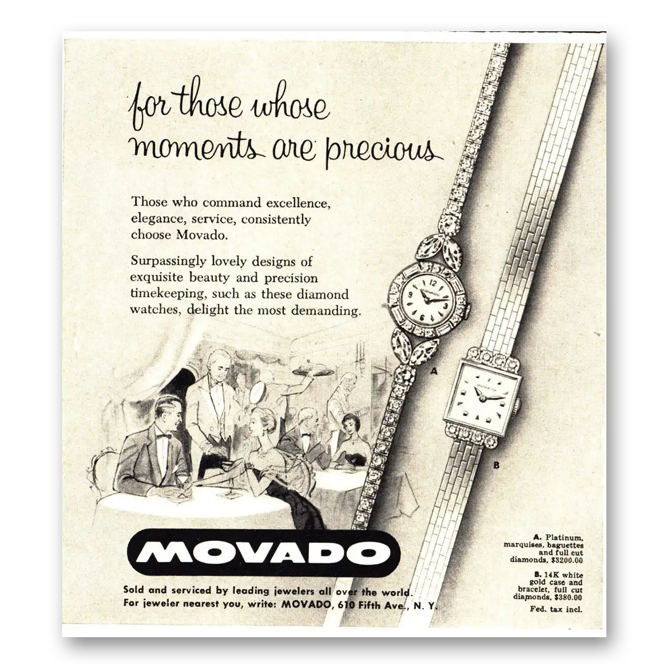 1955 Movado Watch Moments are Precious Vintage Magazine Print Ad