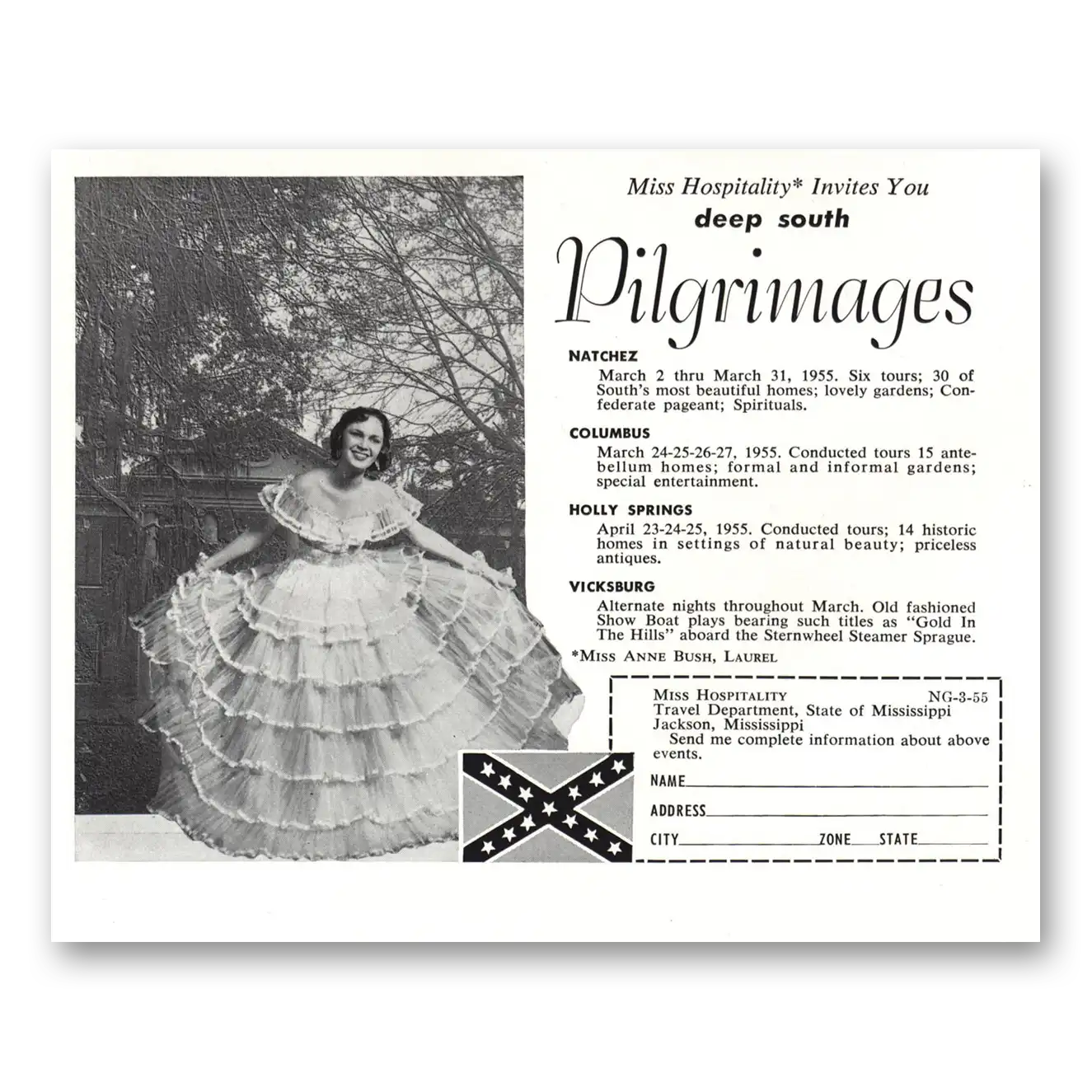 1955 Mississippi Deep South Pilgrimages Vintage Magazine Print Ad