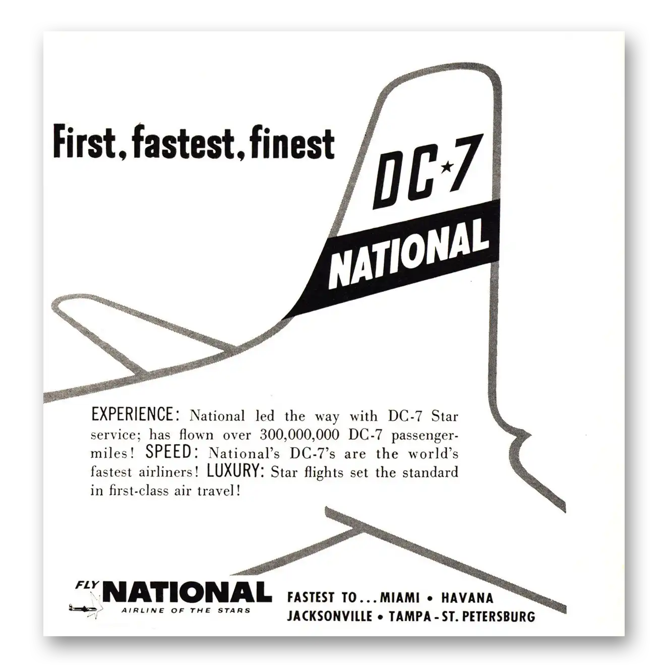 1955 National Airlines First Fastest Finest DC7 Vintage Magazine Print Ad