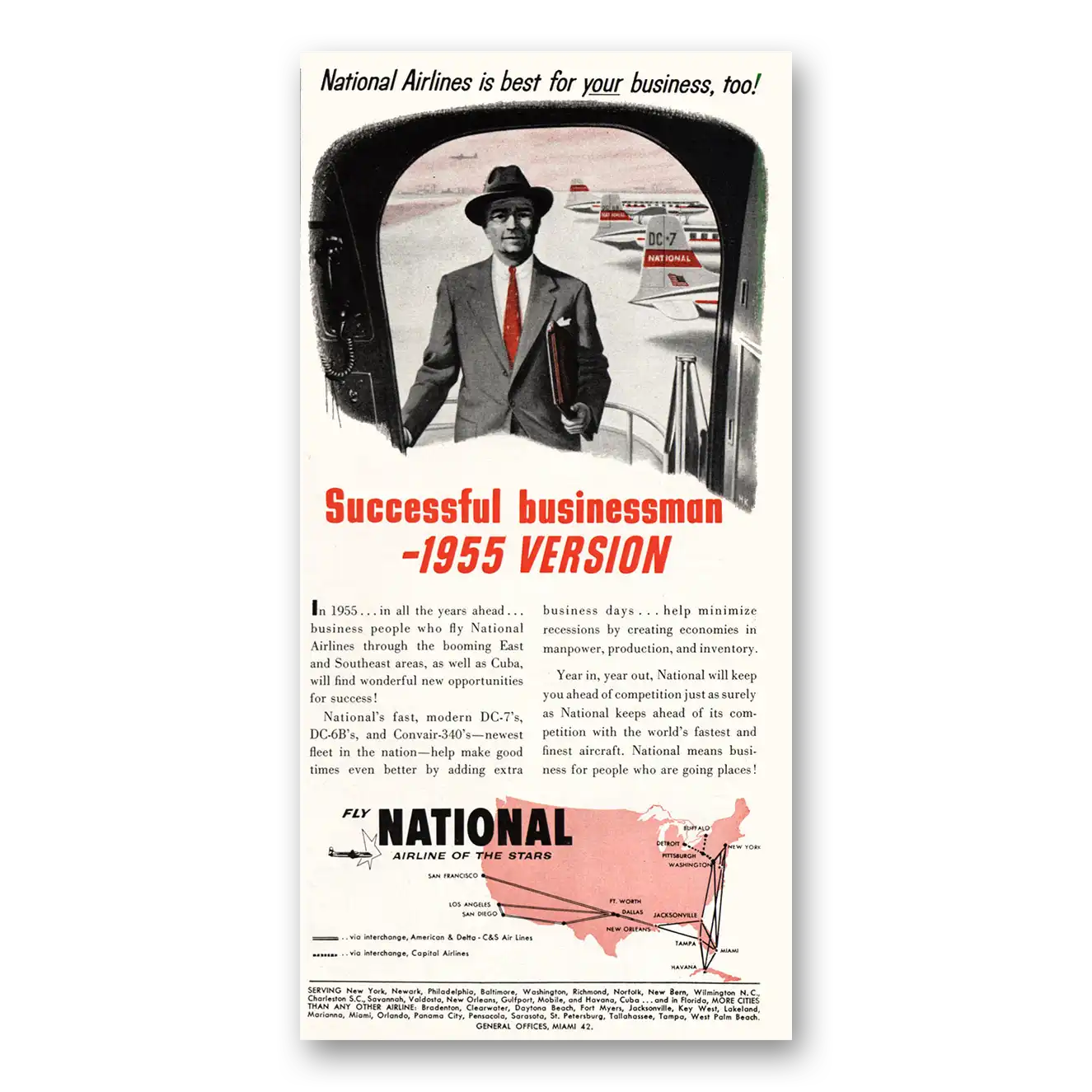 1955 National Airlines Successful Businessman Vintage Magazine Print Ad