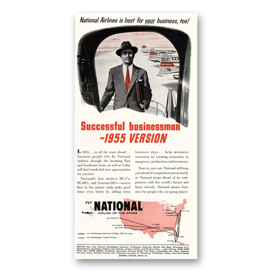 1955 National Airlines Successful Businessman Vintage Magazine Print Ad