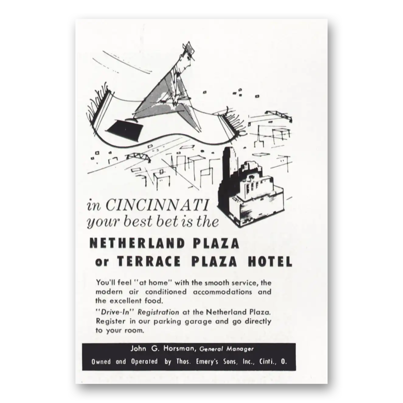 1955 Netherland Plaza Netherland Plaza or Terrace Plaza Hotel Cincinnati Best Bet Vintage Magazine Print Ad