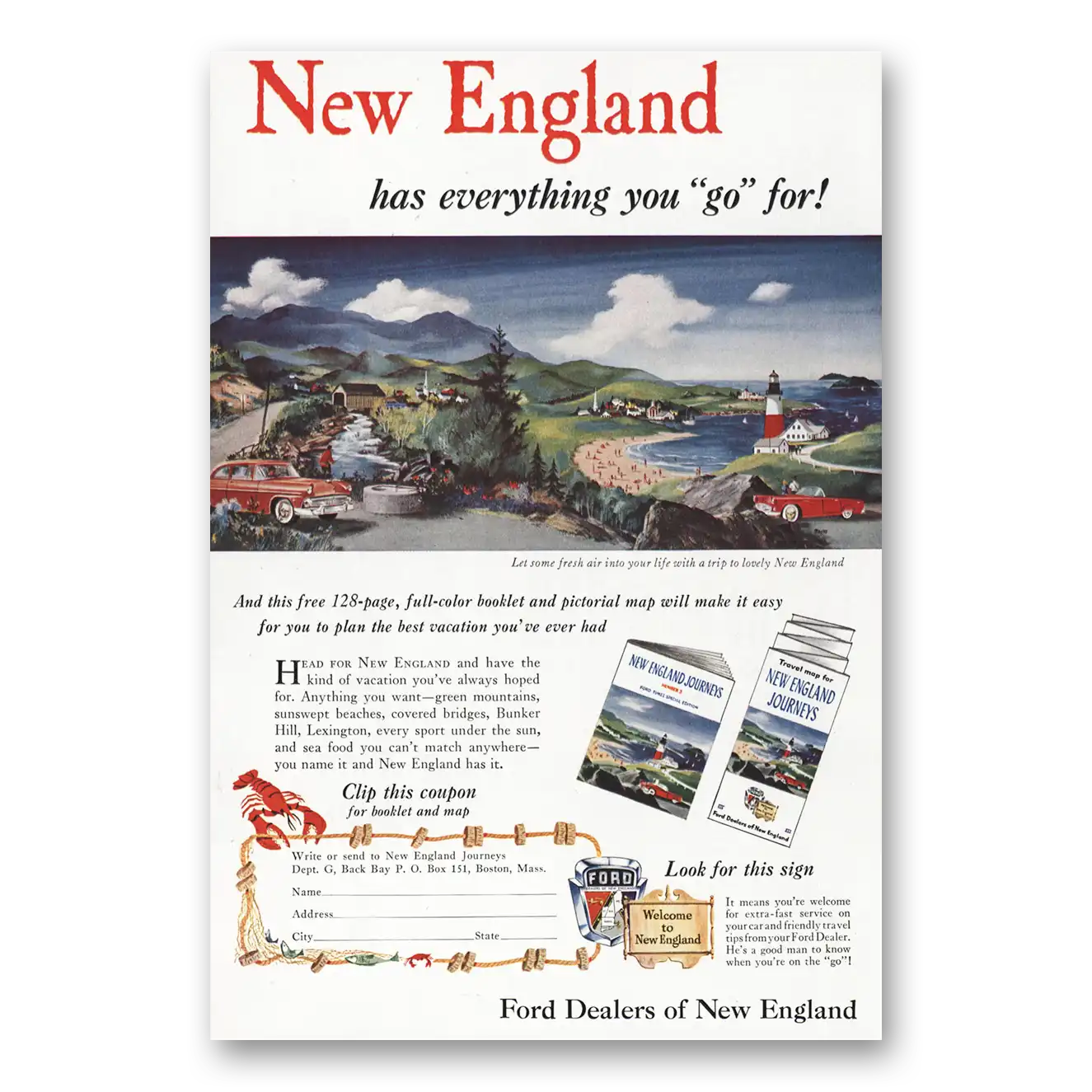 1955 Ford New England Has Everything You Go For Vintage Magazine Print Ad