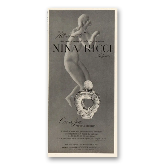 1955 Nina Ricci Coeur Joie Perfume Coeur Joie Vintage Magazine Print Ad