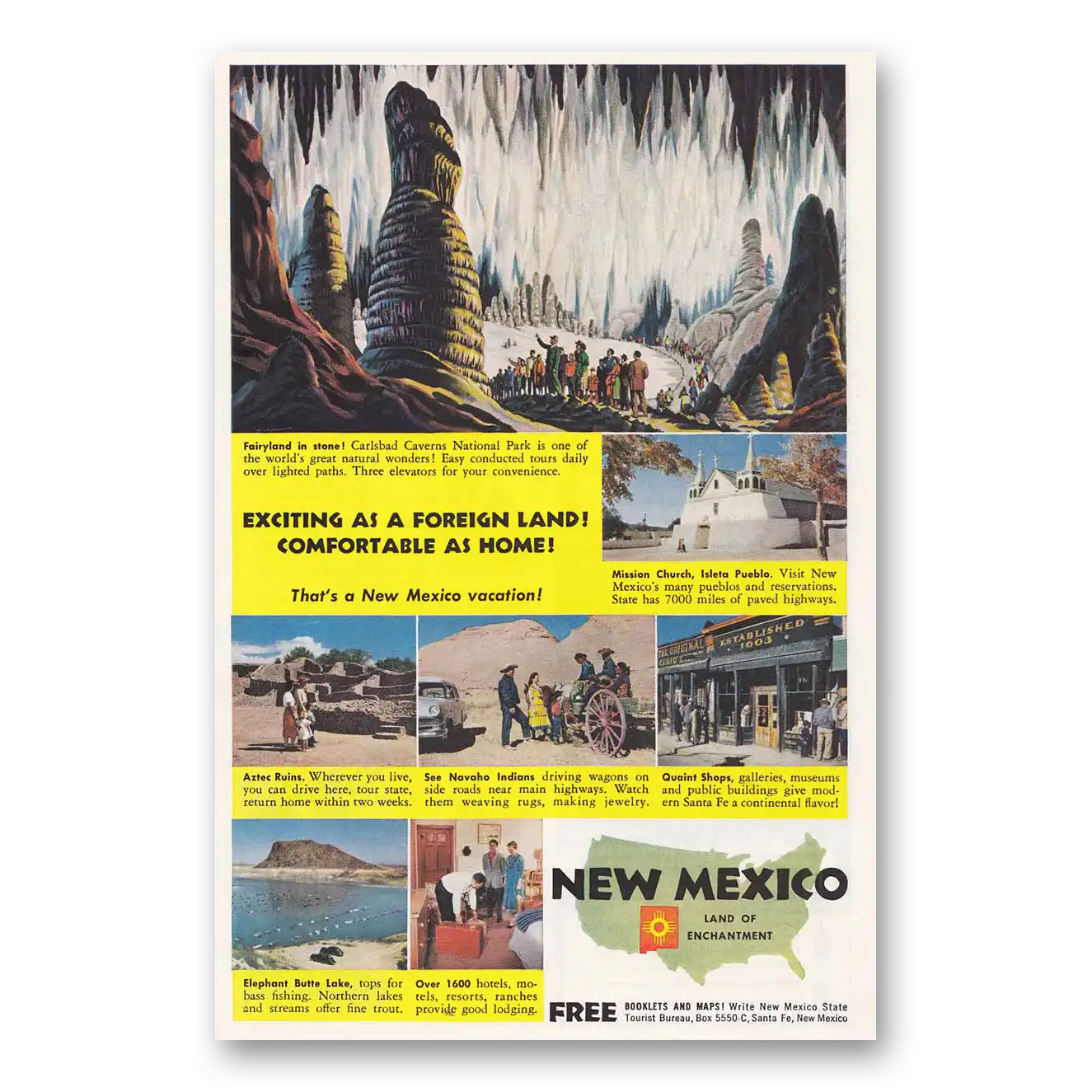 1955 New Mexico Carlsbad Cavern Vintage Magazine Print Ad