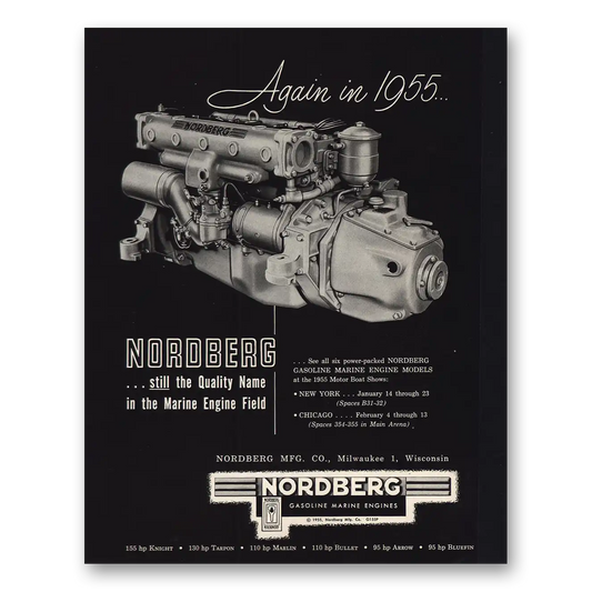 1955 Nordberg Gasoline Marine Engines Again In Vintage Magazine Print Ad