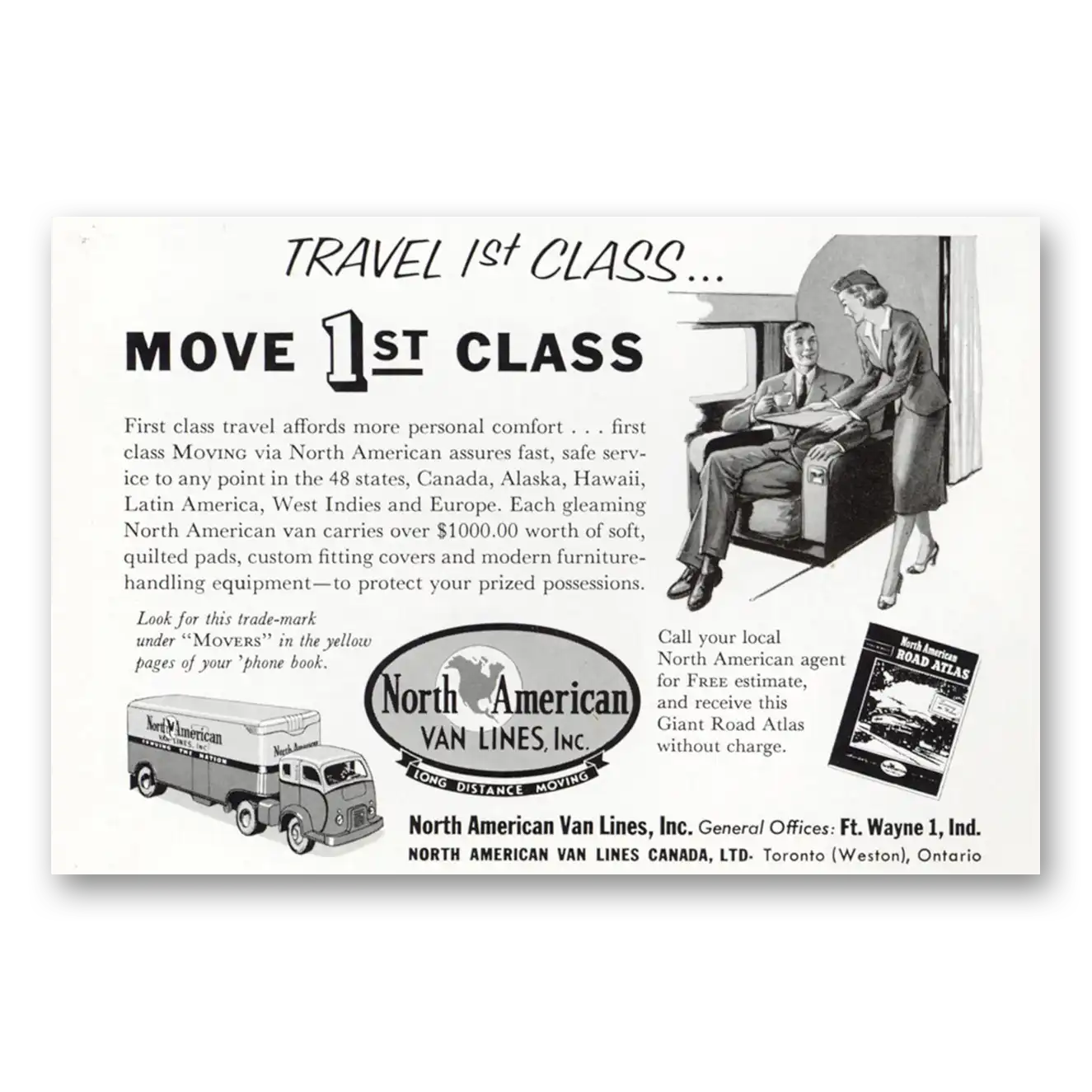 1955 North American Van Lines Move 1st Class Vintage Magazine Print Ad