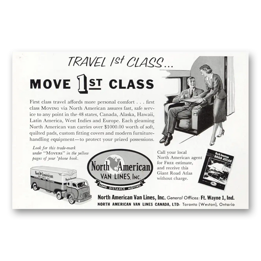 1955 North American Van Lines Move 1st Class Vintage Magazine Print Ad