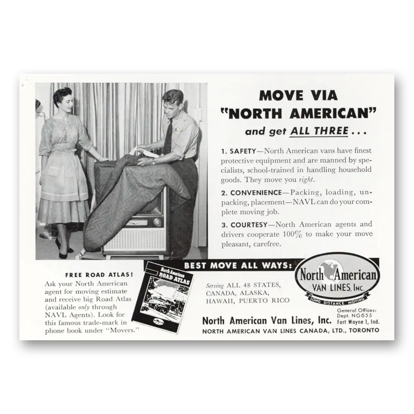 1955 North American Van Lines Move Via North American Vintage Magazine Print Ad