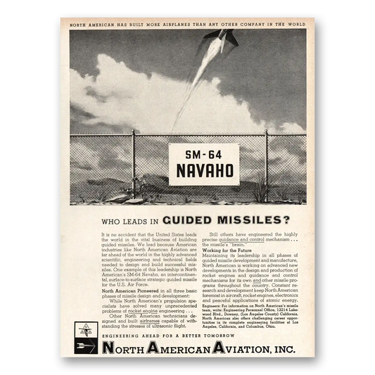 1955 North American Aviation Navaho Guided Missiles Vintage Magazine Print Ad