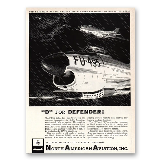 1955 North American Aviation D For Defender Vintage Magazine Print Ad