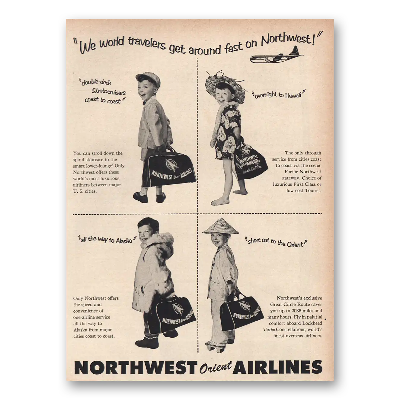 1955 Northwest Orient We World Travelers Vintage Magazine Print Ad