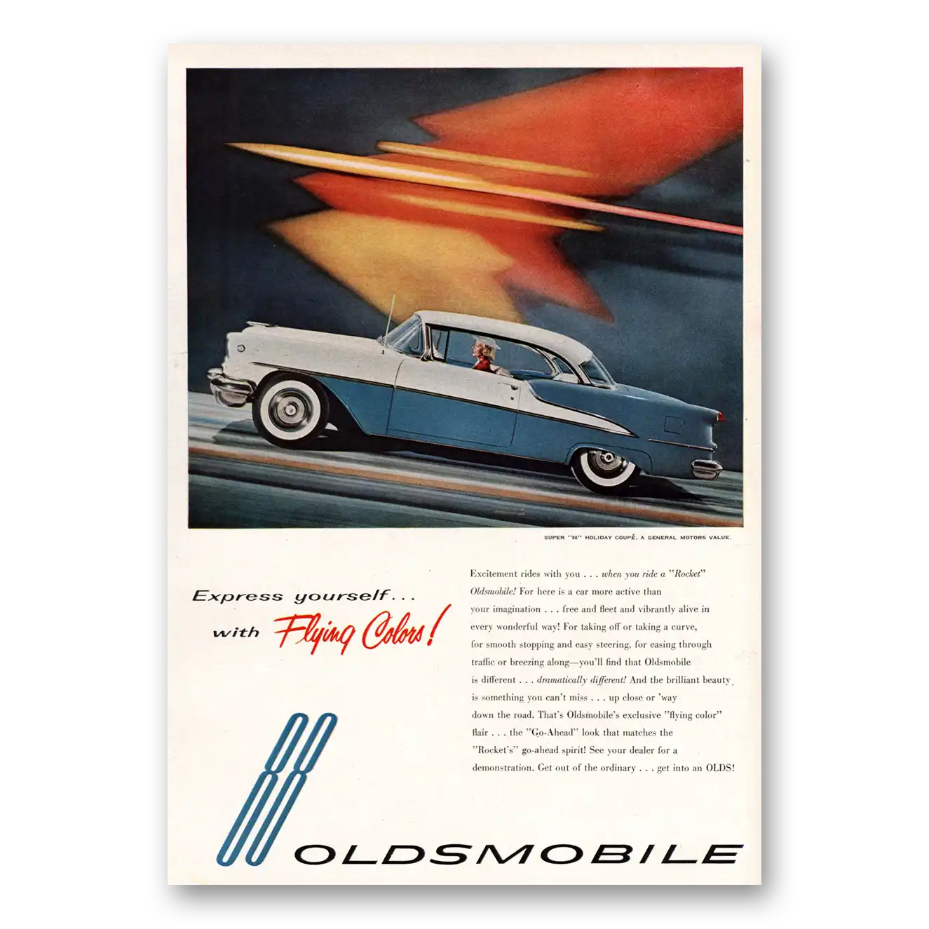 1955 Oldsmobile Holiday Express Yourself With Flying Colors Vintage Magazine Print Ad