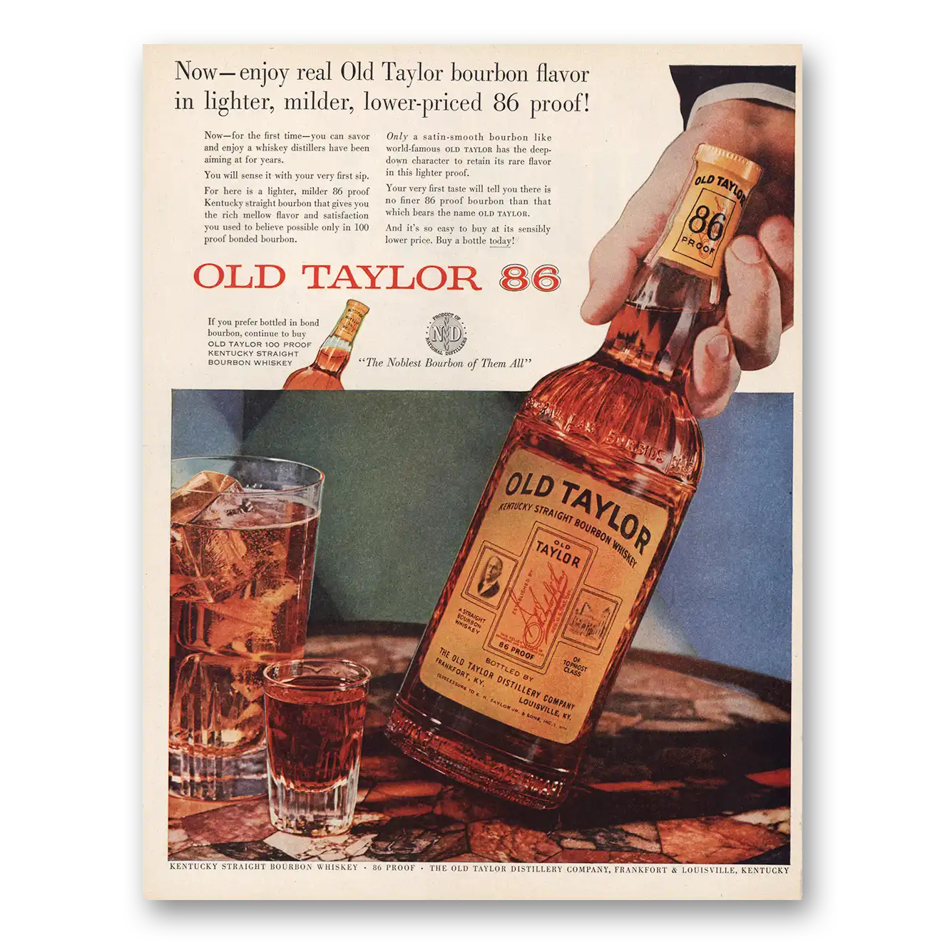 1955 Old Taylor Real Bourbon Flavor Vintage Magazine Print Ad