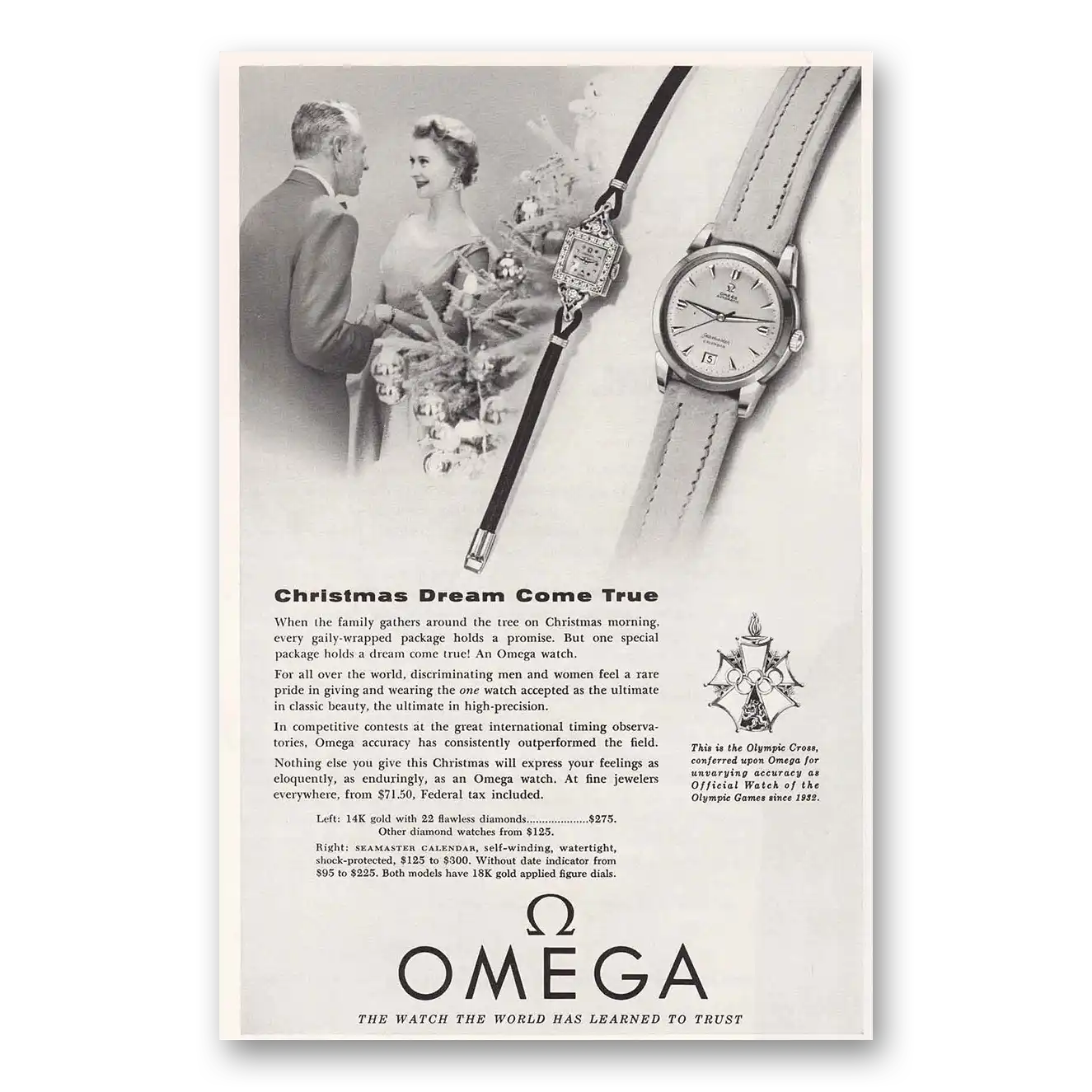 1955 Omega Watch Christmas Dream Come True Vintage Magazine Print Ad