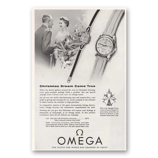 1955 Omega Watch Christmas Dream Come True Vintage Magazine Print Ad