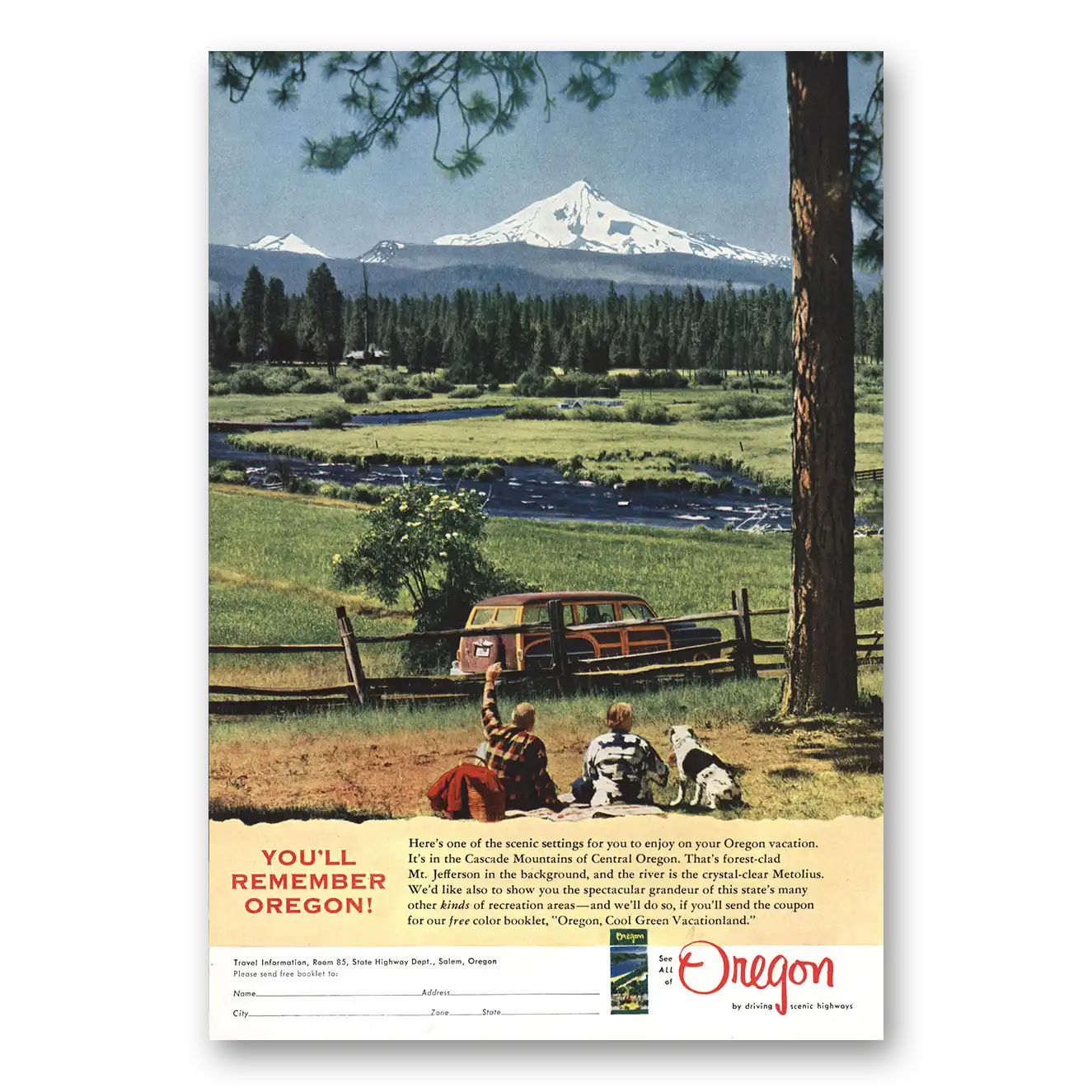 1955 Oregon Mt Jefferson Cascade Mountains Vintage Magazine Print Ad