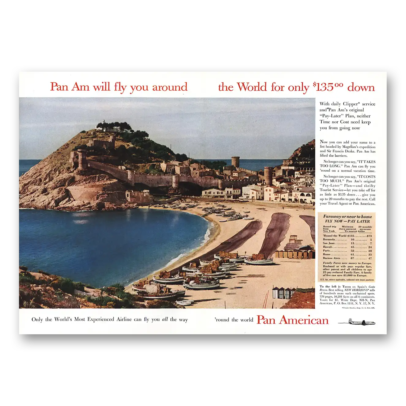 1955 Pan Am Fly You Around the World Vintage Magazine Print Ad