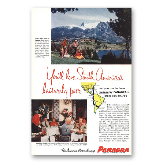 1955 Panagra Airlines Hotel Llao Llao South America Vintage Magazine Print Ad