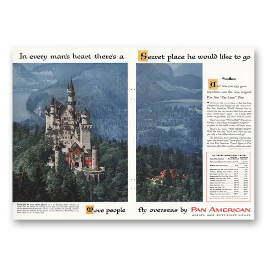 1955 Pan Am Castle Every Mans Heart Vintage Magazine Print Ad