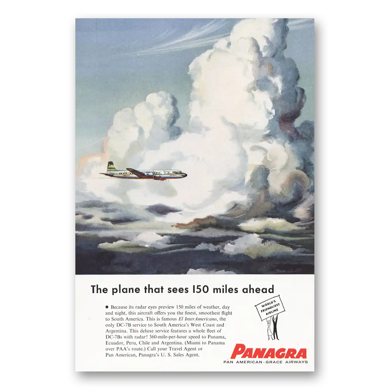 1955 Panagra Airlines Plane That Sees 150 Mile Vintage Magazine Print Ad