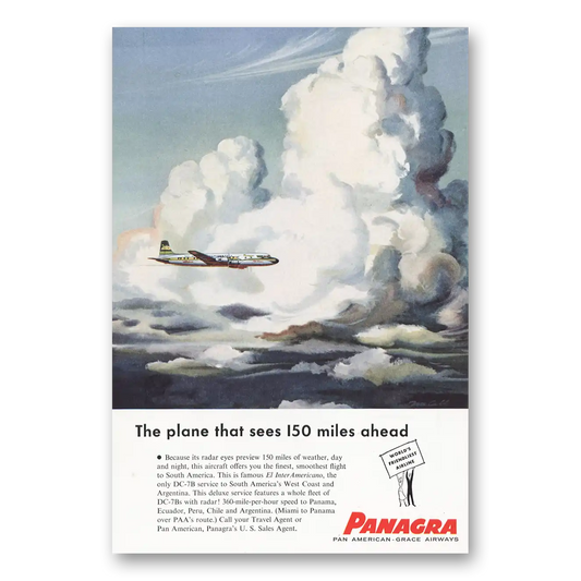 1955 Panagra Airlines Plane That Sees 150 Mile Vintage Magazine Print Ad