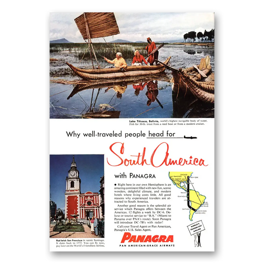 1955 Panagra Airlines Lake Titicaca Bolivia Vintage Magazine Print Ad