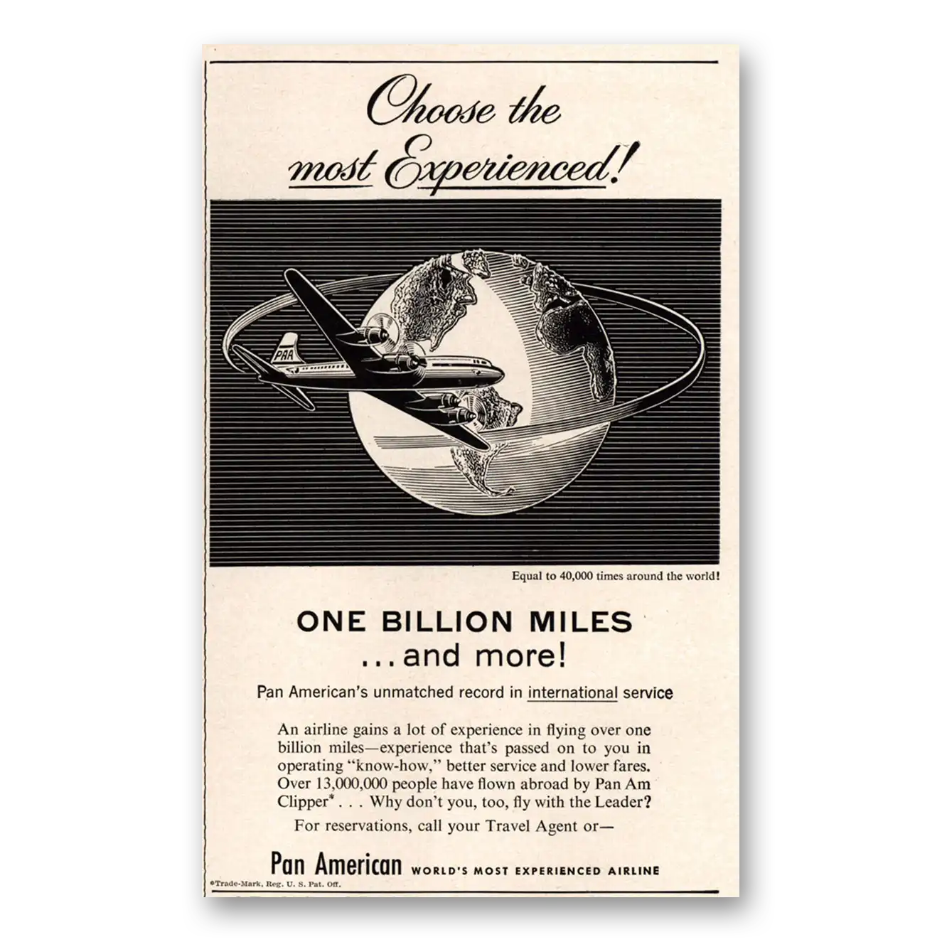 1955 Pan Am One Billion Miles Vintage Magazine Print Ad