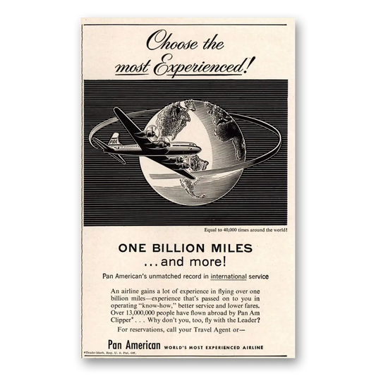 1955 Pan Am One Billion Miles Vintage Magazine Print Ad