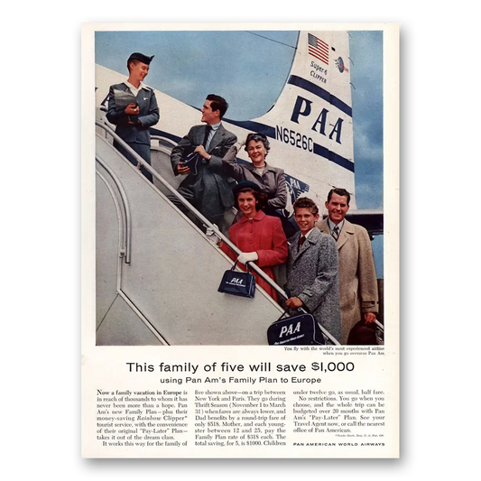 1955 Pan Am Family of Five Vintage Magazine Print Ad