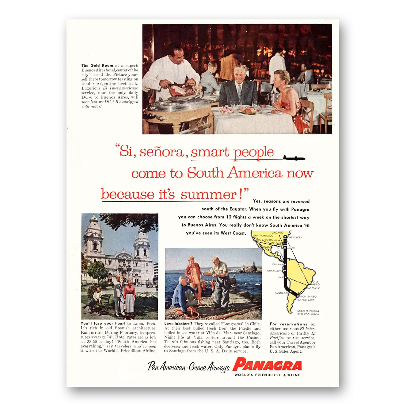 1955 Panagra Airlines Si Senora Smart People South America Vintage Magazine Print Ad