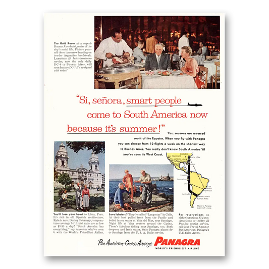 1955 Panagra Airlines Si Senora Smart People South America Vintage Magazine Print Ad