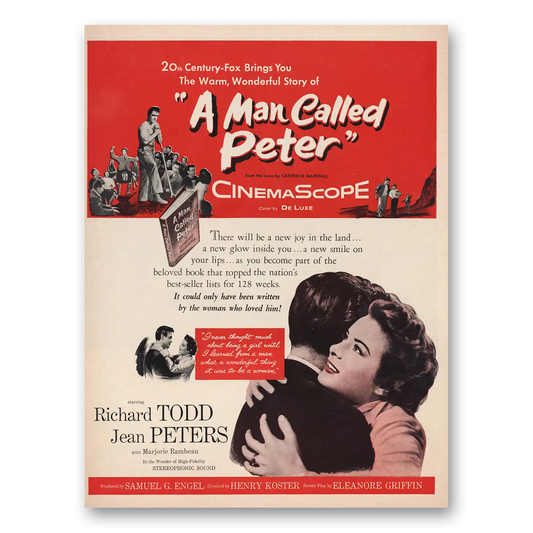 1955 A Man Called Peter Movie Promo Richard Todd and Jean Peters Vintage Magazine Print Ad