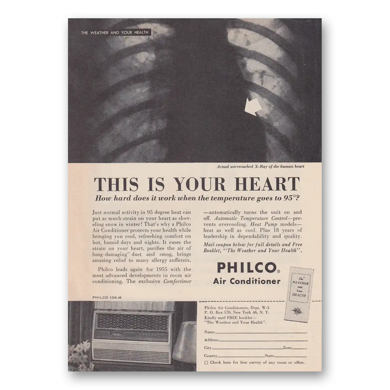 1955 Philco Air Conditioner This Is Your Heart Vintage Magazine Print Ad