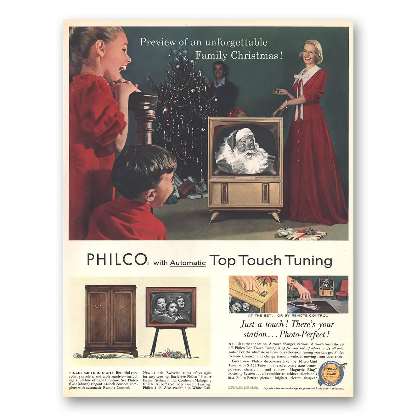 1955 Philco Television Unforgettable Family Christmas Vintage Magazine Print Ad