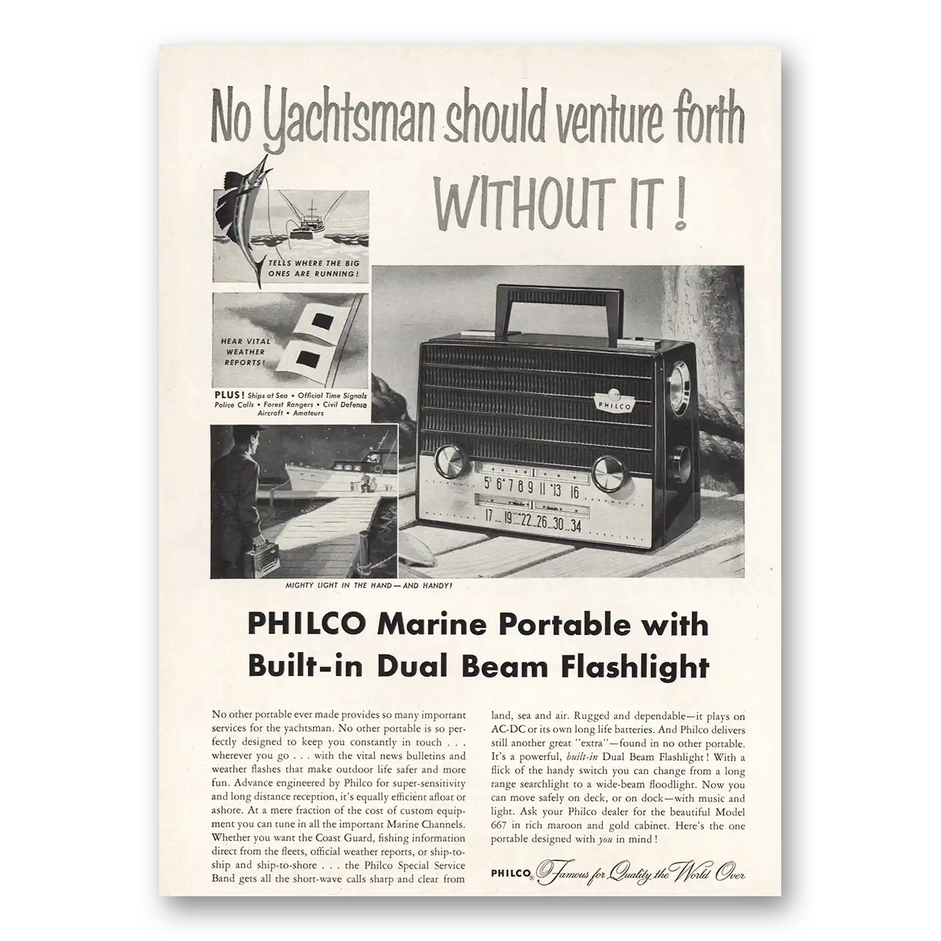 1955 Philco Radio Marine Portable Radio Yachtsman Vintage Magazine Print Ad