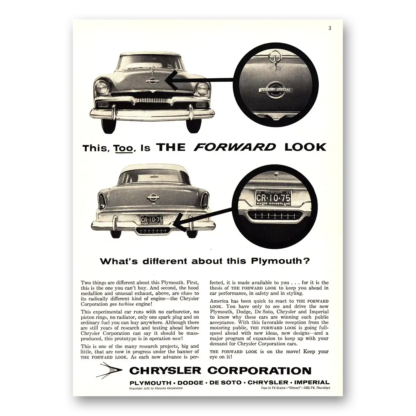 1955 Plymouth This Too is the Forward look CR1075 Vintage Magazine Print Ad