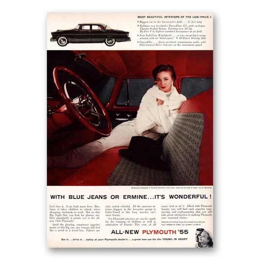 1955 Plymouth With Blue Jeans or Ermine Its Wonderful Vintage Magazine Print Ad