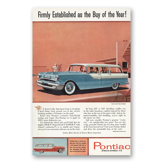 1955 Pontiac Station Wagon Firmly Established Vintage Magazine Print Ad